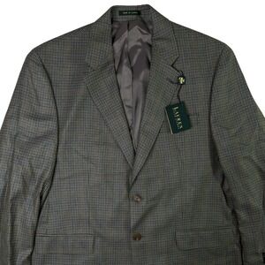 Lauren Ralph Lauren Mens Silk Wool Houndstooth Sport Coat Blazer Tan Beige 44L